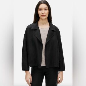 EILEEN FISHER Tencel and Organic Linen Slub Black Blazer Jacket Size XL 14 16